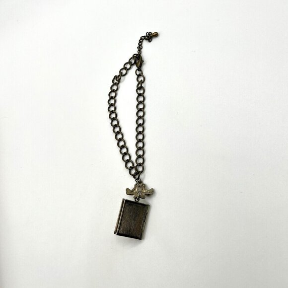 VTG Revival Love Birds Kissing Locket Rose Appliqué Bracelet Brass Tone Romantic - Picture 3 of 4